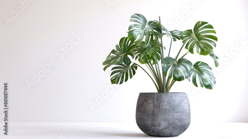 Tropical house monster plant in a modern pot or vase, 