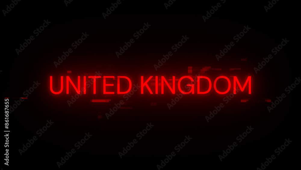 3D rendering United Kingdom text with screen effects of technological glitches 3D rendering United Kingdom text with screen effects of technological glitches