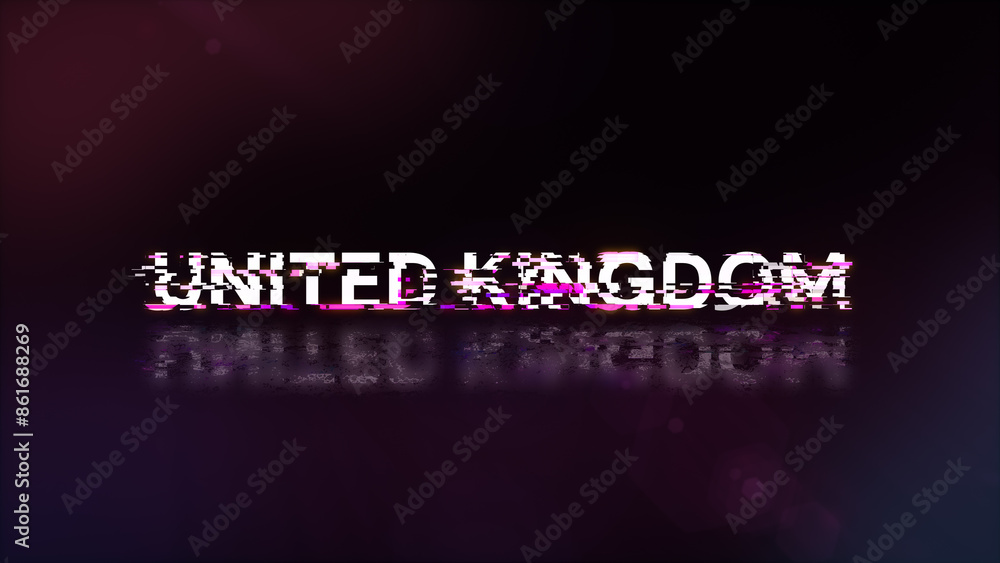 3D rendering United Kingdom text with screen effects of technological glitches 3D rendering United Kingdom text with screen effects of technological glitches