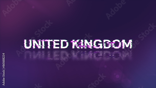 3D rendering United Kingdom text with screen effects of technological glitches