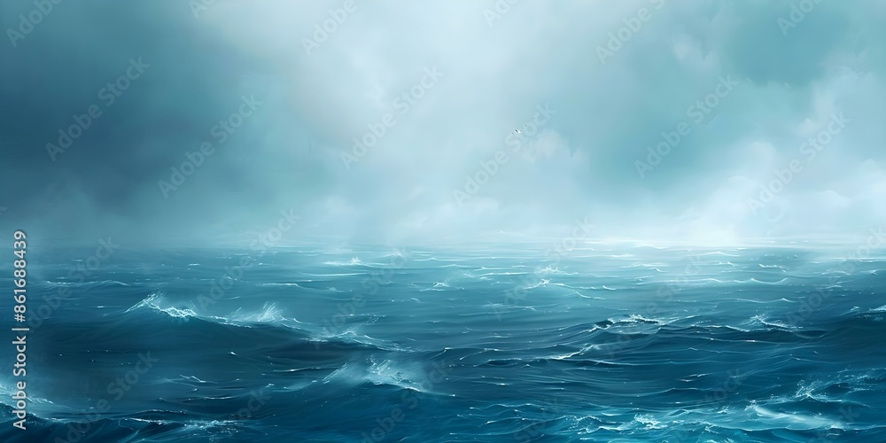 Obraz premium Create a painting capturing the dynamic ocean with varying shades of blue. Concept Dynamic Ocean Painting, Varying Shades of Blue, Artistic Interpretation