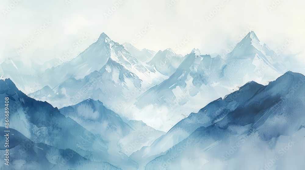 Obraz premium serene watercolor painting of majestic high mountains in soft light colors