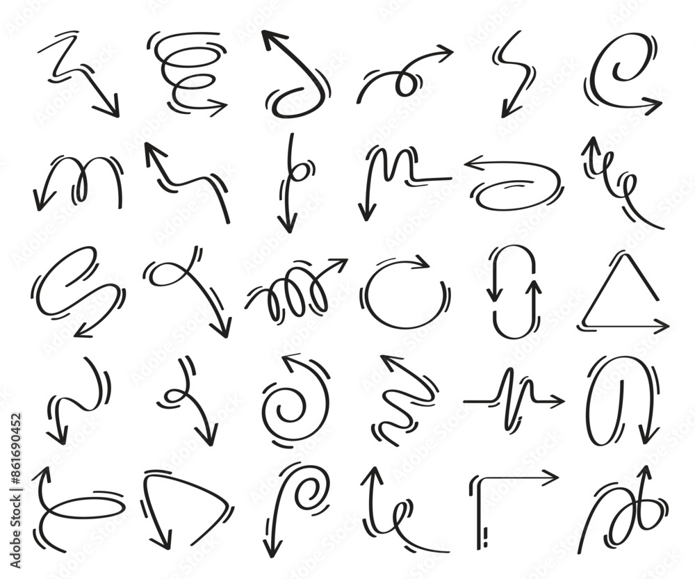 curved and doodle arrows symbols vector set curved and doodle arrows symbols vector set