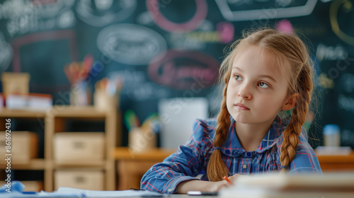 menina jovem aprendendo matemática na escola photo