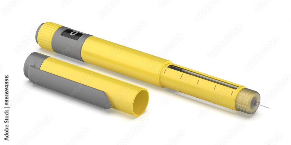 Yellow insulin pen on white background Yellow insulin pen on white background
