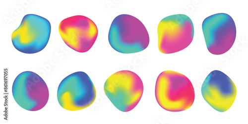 Set of Abstract Gradient mesh element vector. Collection of futuristic colorful vibrant color gradient in organic shapes. Fluid Gradient graphic illustration design for presentation, business, media.