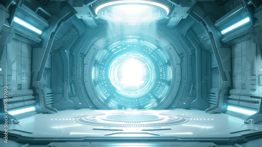 Futuristic portal with glowing neon blue light effects Futuristic portal with glowing neon blue light effects