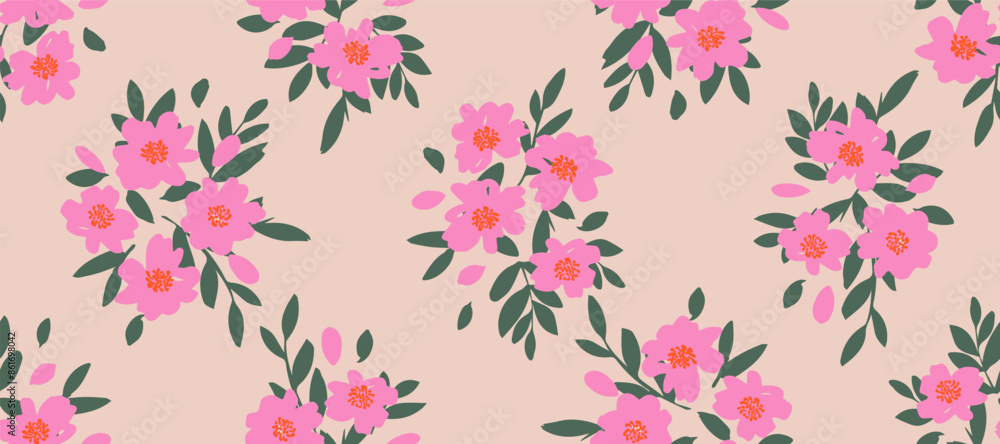 Bunch of flowers, seamless patterns with floral for fabric, textiles, clothing, wallpaper, wall art, cover, banner, interior decor, abstract backgrounds. vector illustration.