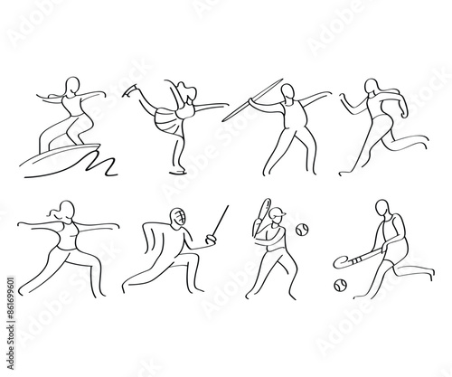 hand drawn sportsman and athlete line illustration