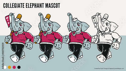 Elephant Mascot Character Illustration in Collegiate Sport Vintage Athletic Style Vector Design