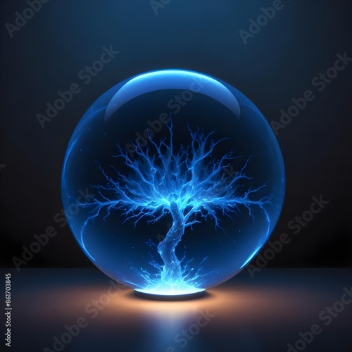 Isolated electric blue marble sphere photo