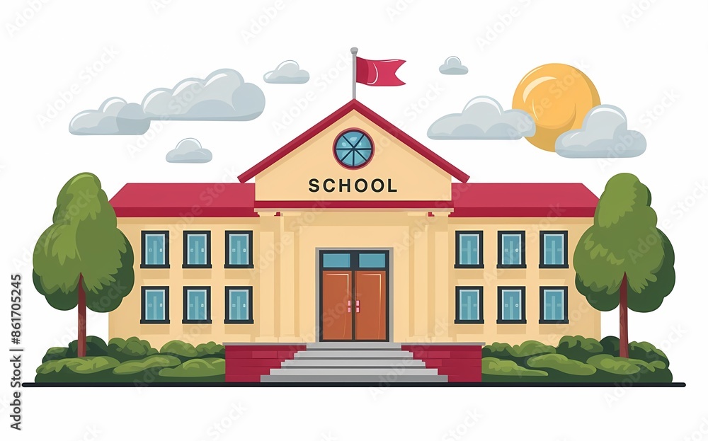 Fototapeta premium School building colorful vector illustration isolated on white background