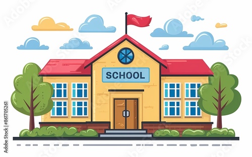 School building colorful vector illustration isolated on white background