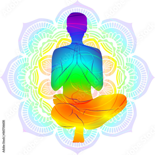 Colorful silhouette of woman practicing Padangushthasana yoga pose. Toe Stand or Tip Toe pose. Intermediate Difficulty. Isolated vector illustration