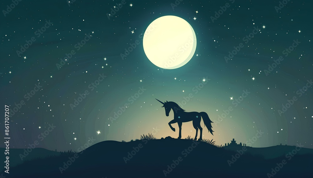 Enchanted night with a unicorn under the moonlit sky. Enchanted night with a unicorn under the moonlit sky.