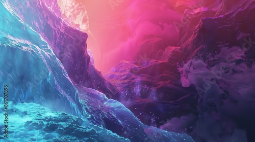 vibrant abstract colorful ice and lava cliff rocks in surreal digital landscape