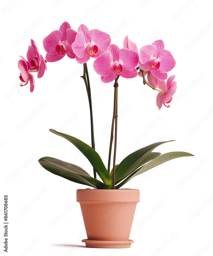 Beautiful pink orchid in a flowerpot isolated on a transparent background Beautiful pink orchid in a flowerpot isolated on a transparent background