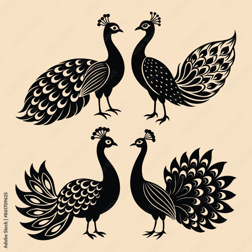 Naklejka premium peacock silhouette vector