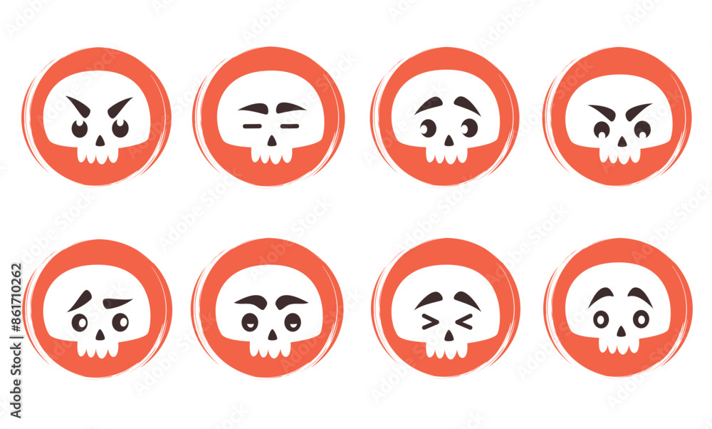 Vector set of flat logo design templates, icons and badges for social media highlight with cute halloween cartoon character skulls Vector set of flat logo design templates, icons and badges for social media highlight with cute halloween cartoon character skulls