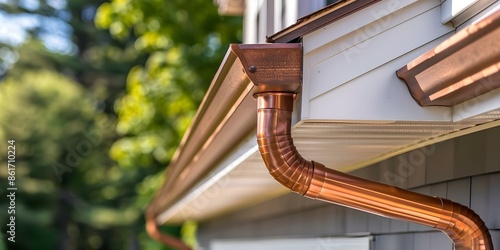 Elegant Shingle-Style Architecture Featuring Copper Gutters and Trim Details. Concept Shingle-Style Architecture, Copper Gutters, Trim Details, Elegant Design photo