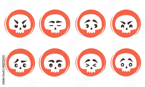 Vector set of flat logo design templates, icons and badges for social media highlight with cute halloween cartoon character skulls	