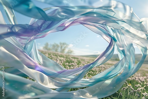 A vortex of silk ribbons dancing in the wind on a spring day