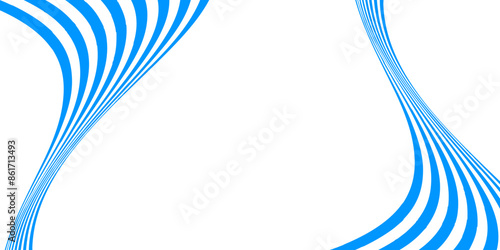 Blue on white abstract perspective line wave background with 3d dimensional effect isolated on white