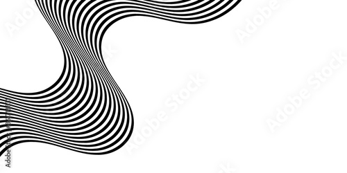 Black on white abstract perspective line wave background with 3d dimensional effect isolated on white