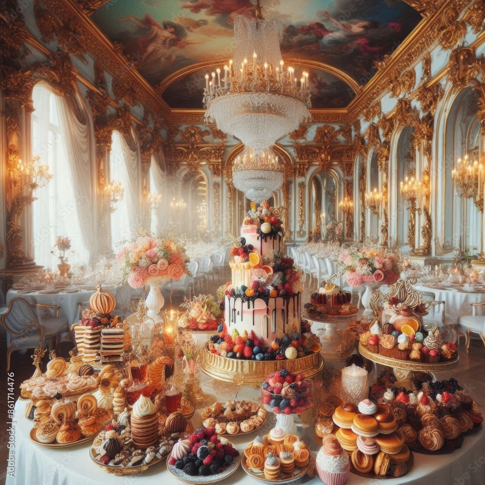 A fusion dessert buffet in a rococo palace A fusion dessert buffet in a rococo palace