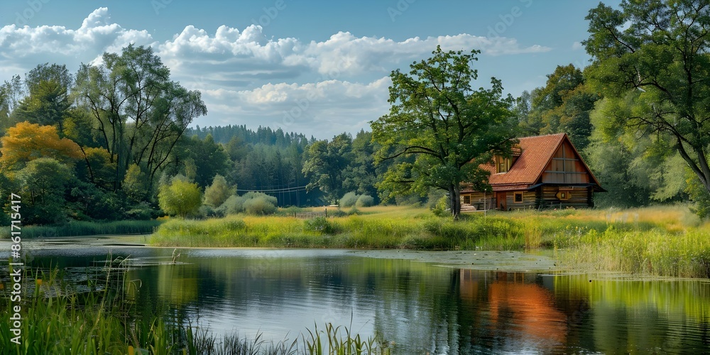 Rustic landscape showcasing trees, rivers, lakes, and old country houses in oil painting. Concept Rustic Landscape, Trees, Rivers, Lakes, Old Country Houses, Oil Painting Rustic landscape showcasing trees, rivers, lakes, and old country houses in oil painting. Concept Rustic Landscape, Trees, Rivers, Lakes, Old Country Houses, Oil Painting