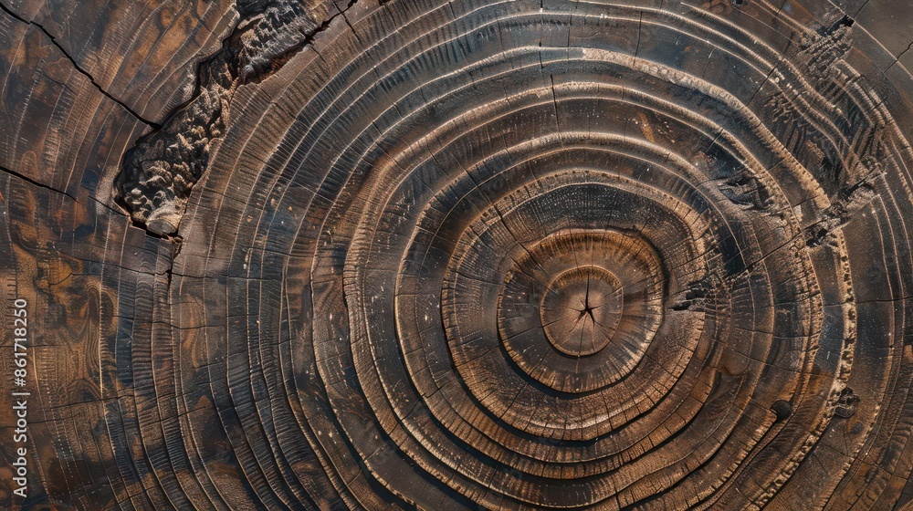 Fototapeta premium weathered wooden log showcasing annual growth rings and rich texture nature abstract photography