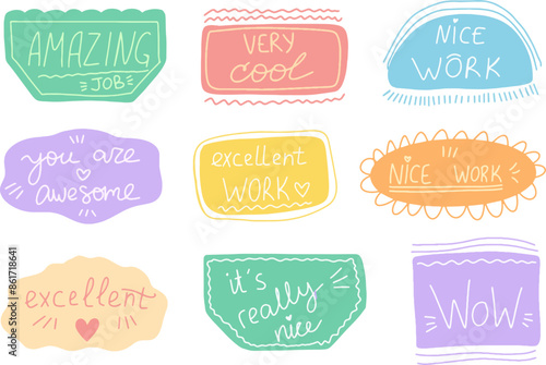 Job and great job stickers logo. School reward, encouragement sign, stamp