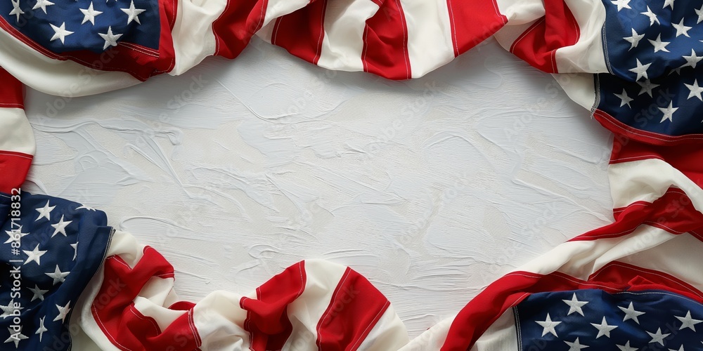 Fototapeta premium An American flag arranged in a circular pattern on a white plaster surface, symbolizing unity and patriotism.
