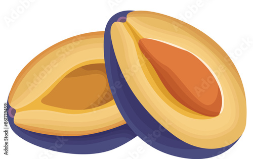 Purple Ripe Plum Fruits Vector Illustration