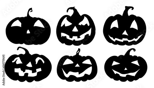 schwarze Silhouette Kontrast Kürbis set halloween isoliert auf weißen Hintergrund, Freisteller photo