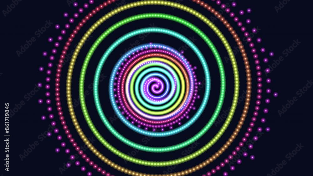 Vibrant and dynamic, this captivating image showcases a spiral arrangement of colorful circles on a dark backdrop, radiating energy and fluidity Vibrant and dynamic, this captivating image showcases a spiral arrangement of colorful circles on a dark backdrop, radiating energy and fluidity