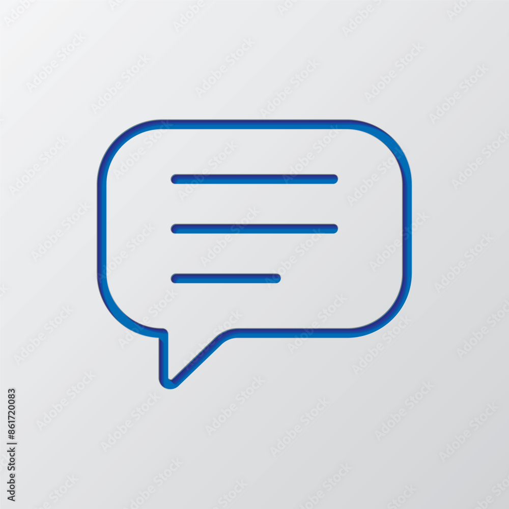 Chat, message, text simple icon vector. Flat design. Paper cut design. Cutted blue symbol with shadow. Gray background Chat, message, text simple icon vector. Flat design. Paper cut design. Cutted blue symbol with shadow. Gray background