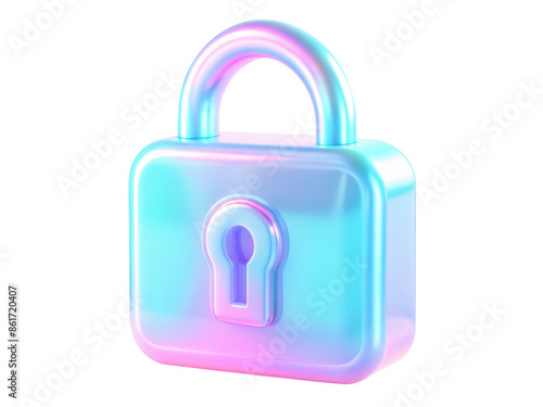 Iridescent 3D Lock Icon in Gradient Colors. Perfect for Security and Privacy Symbols in Digital Interfaces. Isolated on transparent background, png.