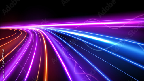 Colorful Light Trails, Long Time Exposure Motion Blur Effect, Vector Illustration