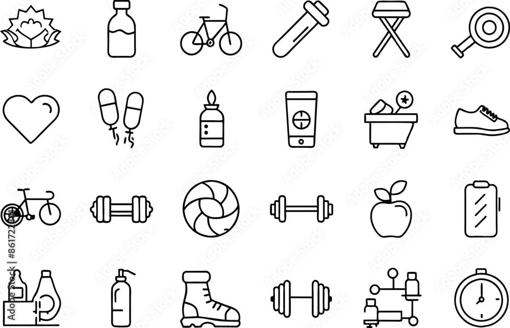 Obraz premium Health and Fitness related concept editable stroke outline icons isolated on white background flat vector illustration