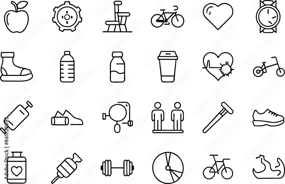 Health and Fitness related concept editable stroke outline icons isolated on white background flat vector illustration Health and Fitness related concept editable stroke outline icons isolated on white background flat vector illustration