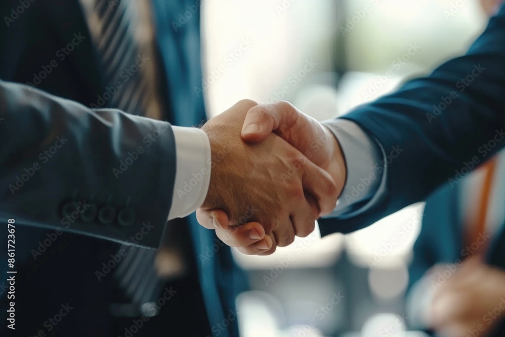 Two people shake hands in a symbolic gesture of agreement or partnership Two people shake hands in a symbolic gesture of agreement or partnership
