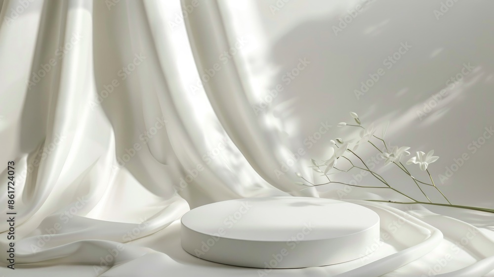 A white cake sits alone on a white table, perfect for wedding or birthday celebrations A white cake sits alone on a white table, perfect for wedding or birthday celebrations