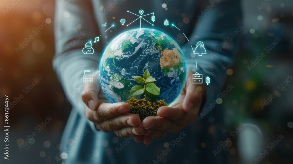 Global Sustainability EcoFriendly Hands Embracing a Bright Future Global Sustainability EcoFriendly Hands Embracing a Bright Future