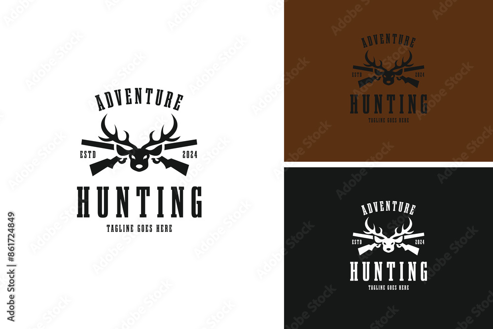Fototapeta premium Deer head and riffle logo design vector illustration template idea