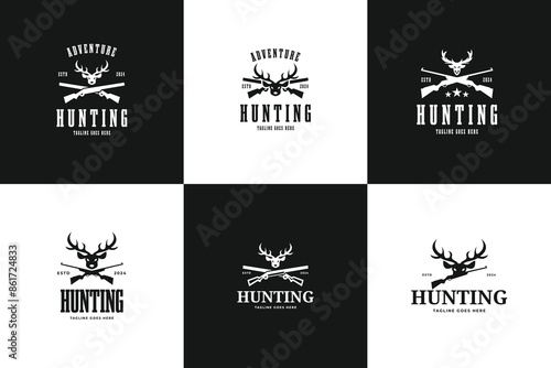 Set collection deer head and riffle logo design vector illustration template idea