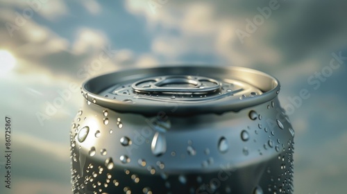 A can of soda with condensation on the top