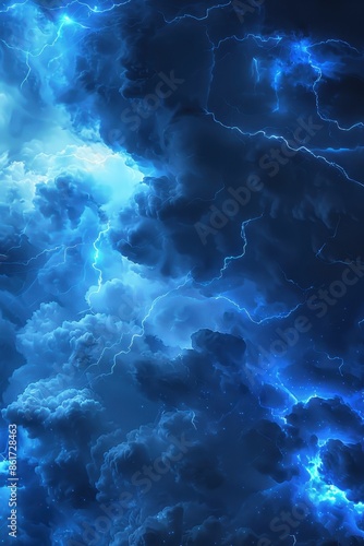 Realistic thunder light and blue smoke cloud bottom frame © Media Srock