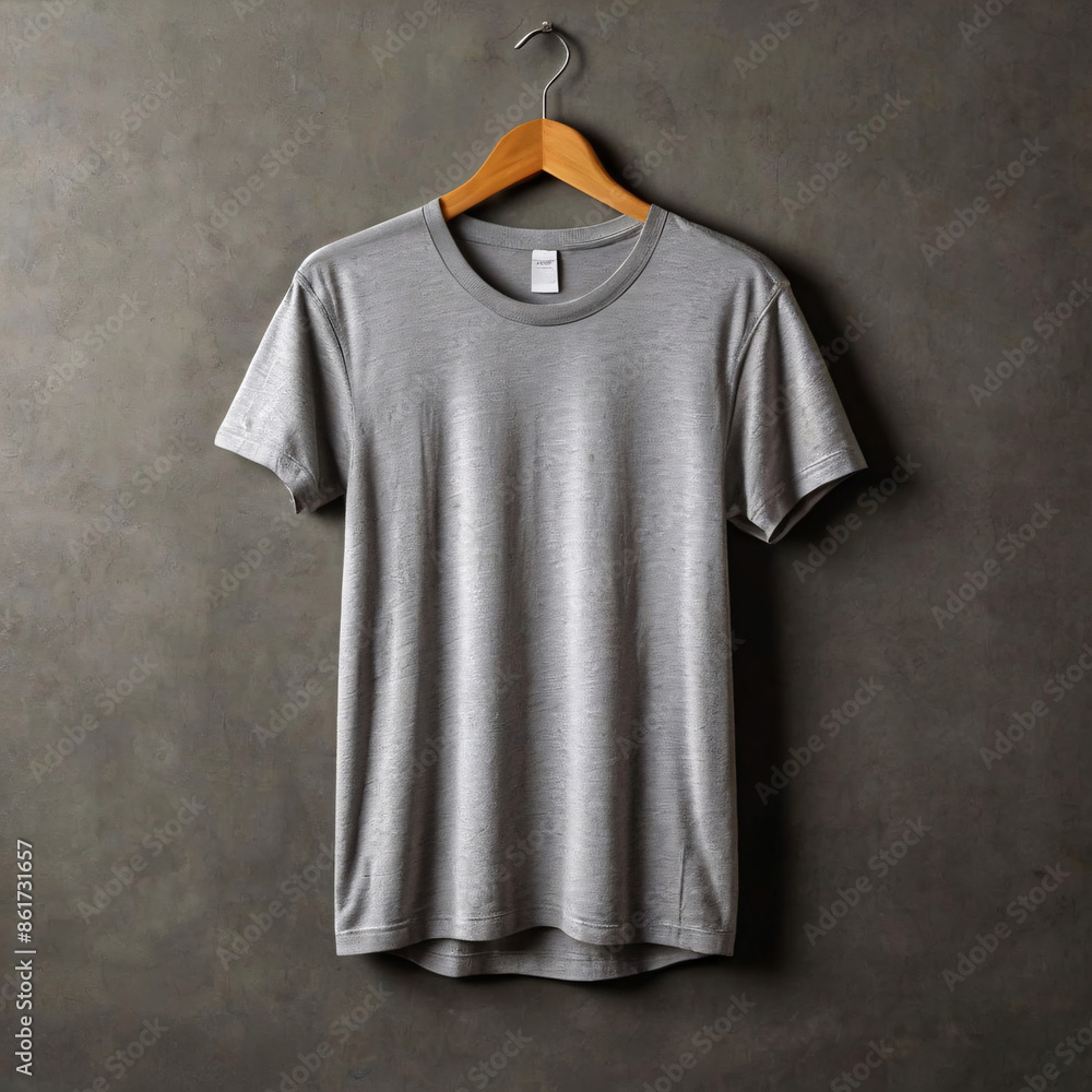 Create a blank mockup of a gray t-shirt on a hanger, ready for custom designs. tshirt, shirt Create a blank mockup of a gray t-shirt on a hanger, ready for custom designs. tshirt, shirt