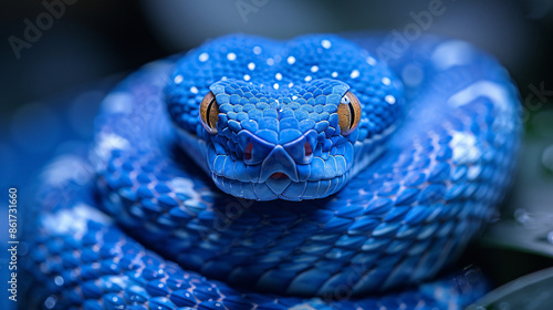 Blue viper snake closeup face